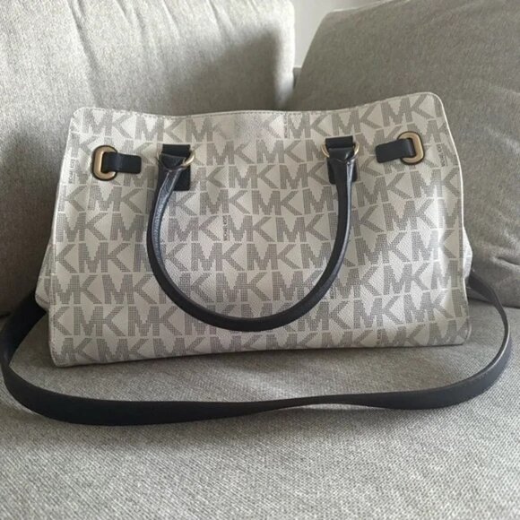 Michael Kors MK Monogram Satchel with Chain Strap Detail - Picture 3 of 12